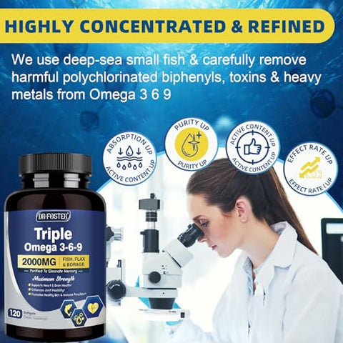 DRFOSTER - Triple Omega 3-6-9 Fish Oil 2000mg com Vitamina E – EPA | Ômega 3-6-9 Triplo 2000mg com Vitamina E – EPA | Óleo de Peixe | Saúde e Bem-Estar