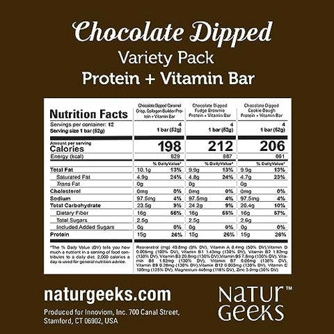 Barras de Proteína Vegana, Sem Açúcar Adicionado, Baixa Caloria, Sem Glúten, Lanches Saudáveis Livres de Laticínios com Biotina, Vitaminas e 15g de Proteína Vegetal em Barra Substituta de Refeição - NaturGeeks