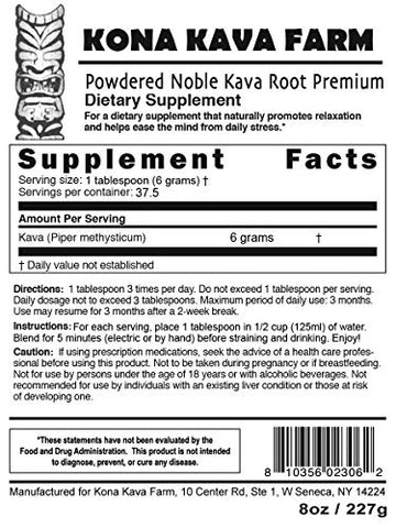 Kona Kava Farms - Kava Kava Premium Noble em Pó | Suplemento de Raiz de Kava em Pó para Suporte ao Sono, Relaxamento, Alívio do Estresse | Bebida Natural de Raiz de Kava Kava (8 oz)