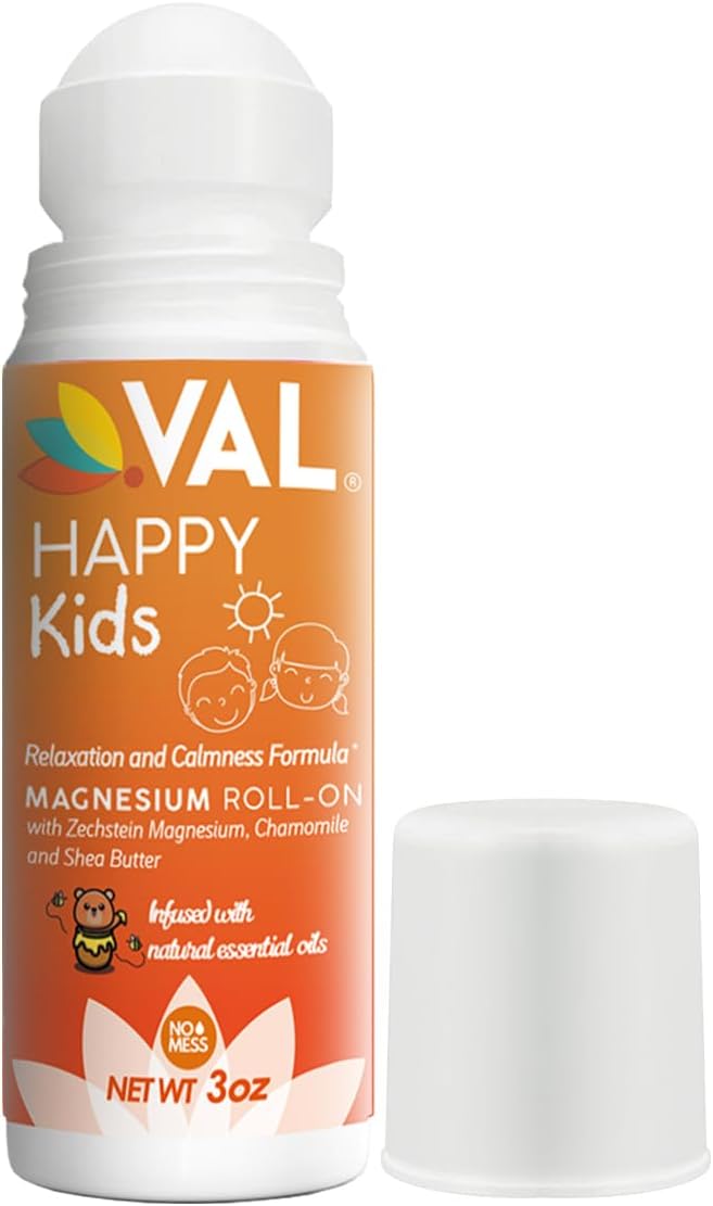 Magnesium, Roll-on Aplicador, Fórmula Relaxante para Crianças, Cloreto de Magnésio Zechstein, Camomila, Manteiga de Karité e Óleos Essenciais Naturais para Auxiliar o Sono Infantil, Suporte - VAL