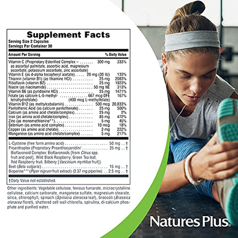 Natures Plus - NaturesPlus Hema-Plex Ferro – 60 Cápsulas de Ação Rápida – 85 mg de Ferro Elemental Vitamina C