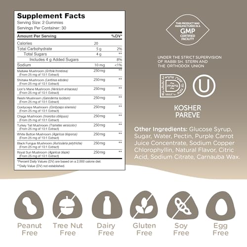 Gummies de Cogumelos 10-em-1 Sabor Framboesa com Lion’s Mane, Reishi, Cordyceps, Cogumelo Branco e Mais 6 Cogumelos Adaptogênicos (60) - Zahler