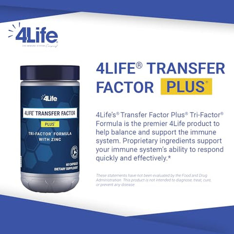 4Life - 4LIFE TRANSFER FACTOR PLUS Tri-Factor Formula – Suporte ao Sistema Imunológico com Zinco, Super Mistura de Cogumelos (Maitake, Shiitake, Agaricus) e Extratos de Colostro Bovino e Frango
