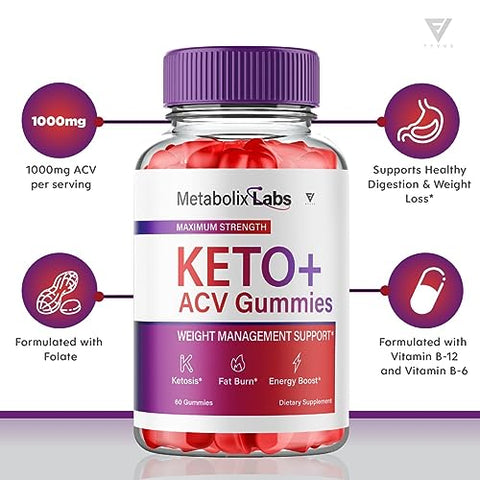 Fyvus - (3 Pacotes) Metabolix Labs Keto ACV Gummies – Suplemento Avançado para Perda de Peso, Metabolic Keto Plus ACV Vinagre de Maçã 1000MG Folate (180…)
