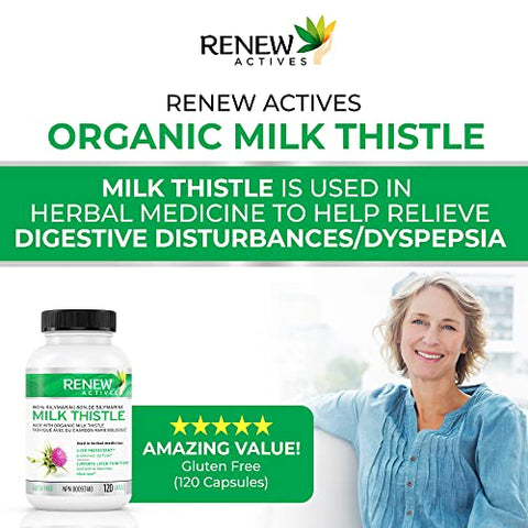 Suplemento de Cardo Mariano Orgânico em Cápsulas Vegetais 120 Unidades - Renew Actives