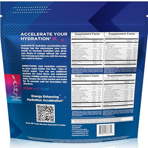 NatureWorks - Hidratante em Pó HydroMATE para Aceleração de Hidratação com Eletrólitos, Baixo Teor de Açúcar e Cafeína, Mix de Vitaminas C, Embalagem com 30 Sachês – Marca HydroMATE