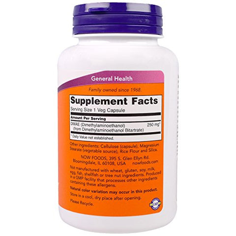 NOW Foods - NOW Dmae 250mg – 100 Cápsulas (Pacote com 2) – Potencialize sua saúde cerebral com o Dmae