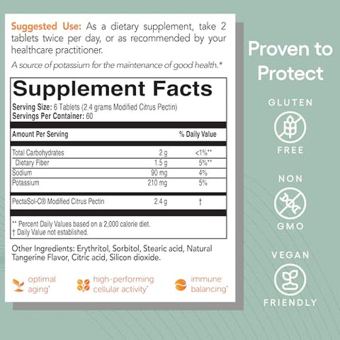 PectaSol Modified Citrus Pectin – 120 Tabletes Mastigáveis de Tangerina – Suplemento para Saúde Total do Corpo, Apoio ao Coração, Sistema Imunológico e Resposta Inflamatória – Mantenha-se Saudável - EcoNugenics