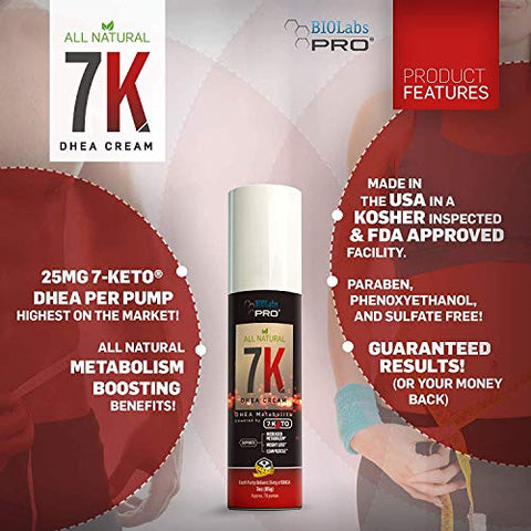 7-Keto Dhea – Queimador de Gordura Natural – Creme 7K Dhea – Eficaz para Perda de Peso – Dhea de Máxima Potência para Homens e Mulheres – Suporte para Ganho de Massa Muscular e Perda de Gordura - BIOLABS PRO