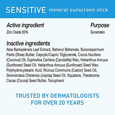 Protetor Solar BLUE LIZARD Sensitive Stick Mineral com Óxido de Zinco, FPS 50, Resistente à Água, Proteção UVA UVB, Fácil de Aplicar, Sem Fragrância, 15g (Pacote com 2)