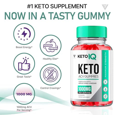 Fyvus - (2 Pacotes) Gomas Keto IQ KetoIQ ACV, Perda de Peso Avançada com Vinagre de Maçã Keto ACV, Fórmula de Vitaminas de Vinagre de Maçã Keto IQ, Suplemento Gummy Keto ACV 1000MG Folic