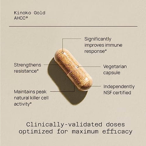 Quality of Life - Suplemento Premium Kinoko Gold AHCC – 500mg de AHCC por Cápsula – Suporte à Saúde Imunológica, Função Hepática, Atividade Natural das Células Assassinas