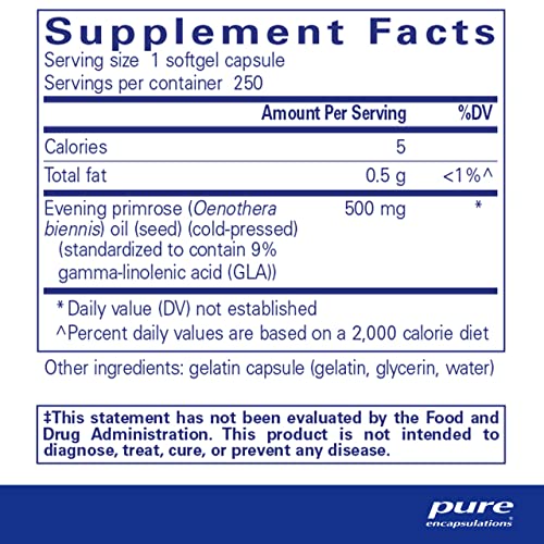 E.P.O. Óleo de Prímula da Noite | Suplemento Dietético Hipoalergênico com 9% GLA | 250 Cápsulas Softgel - Pure Encapsulations