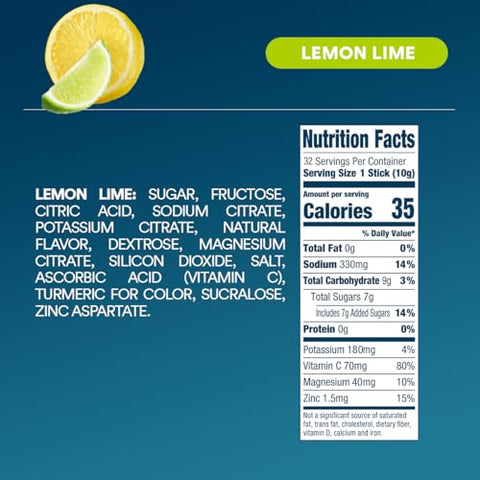 Hydration – Limão Lima – Mistura de Bebida Eletrolítica em Pó para Hidratação Individual | Sem OGM, Sem Glúten, Vegano | 32 Sticks - DripDrop