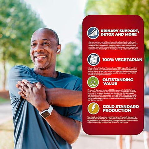 Extrato de Cranberry FineLand 60:1, Força Máxima 30.000 mg Equivalente por Cápsula de Cranberry, 100 Cápsulas Vegetais, Suprimento de 3 Meses, 100% Vegano, Natural
