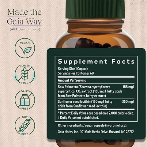 Saw Palmetto – Suporte à Saúde da Próstata Masculina – Contém Saw Palmetto e Lecitina de Semente de Girassol para Apoiar a Saúde Masculina – 60 Cápsulas Líquidas Fitoterápicas Veganas - Gaia Herbs