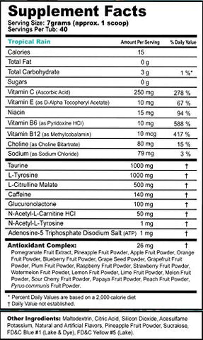 Gamma Labs G Fuel Tropical Rain – Pó Energético, Sem Açúcar, Cafeína Limpa, Suplemento para Foco, Mistura para Água, Sabor Frutas Tropicais, Aminoácidos para Foco, Vitaminas Antioxidantes, 280g