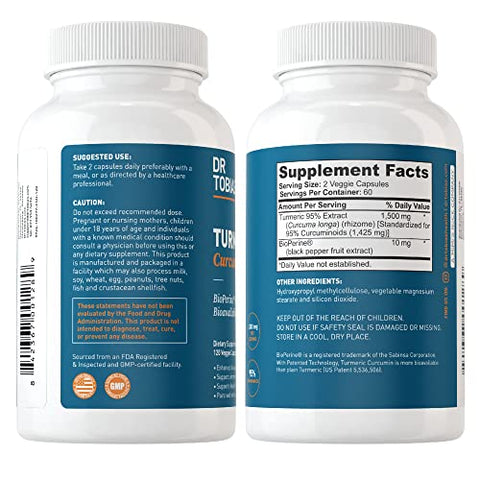 Suplemento de Curcumina de Cúrcuma com BioPerine – 60 Cápsulas (500 mg) - Dr. Tobias