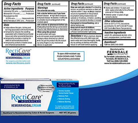 Creme Avançado para Hemorroidas: Tratamento Avançado para Reduzir (30g) - Recticare