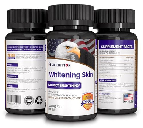 Amerrition - Suplemento Clareador de Pele com Extrato de Semente de Uva, Glutationa, Vitamina B3 e Vitamina C – 60 Comprimidos