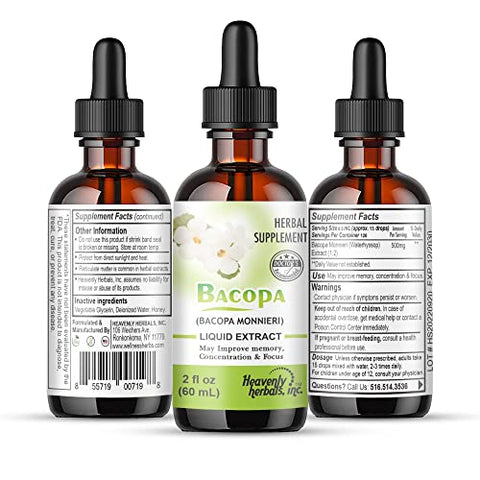 Heavenly Herbals,Inc - Bacopa Drops – Concentração e Memória Melhoradas – Extrato de Bacopa Monnieri | Suplemento Cerebral para Memória e Aumento Cognitivo | Remédio Herbal 60ml – WellnessHerbs