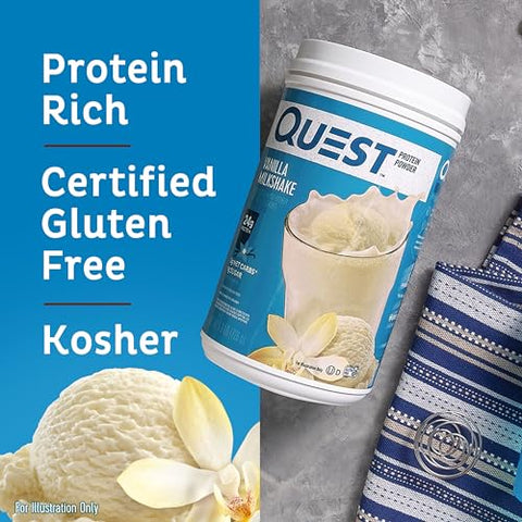 Proteína em Pó Sabor Milkshake de Baunilha, 24g de Proteína, 1g de Açúcar, Baixo Carboidrato, Sem Glúten, 725g, 23 porções - Quest Nutrition
