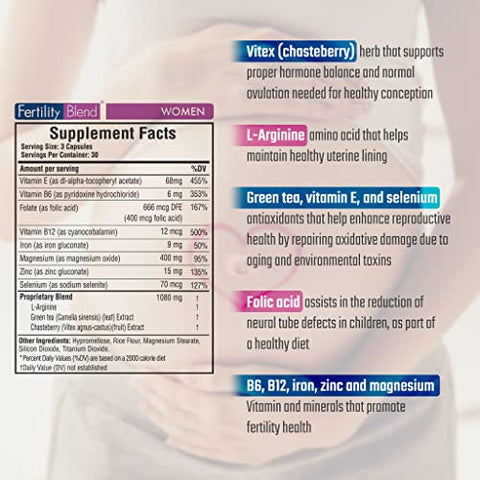 Fertility Blend - Blend Diário de Bem-Estar para a Fertilidade Feminina – Suplementos para a Fertilidade Feminina, Vitaminas Pré-Natais para a Concepção, Suplementos de Progesterona para Tentar Conceber, Suporte ao Ciclo