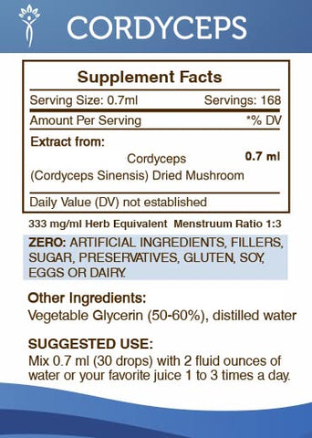 Secrets of the Tribe - Segredos da Tribo – Extrato Líquido de Cordyceps Sem Álcool, Tintura de Cogumelo Seco de Cordyceps (Cordyceps Sinensis) – 118 ml