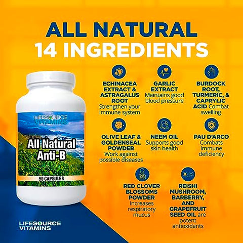 Suporte Imunológico com Anti-B Natural, 14 Ingredientes Naturais com Equinácea - LifeSource Vitamins