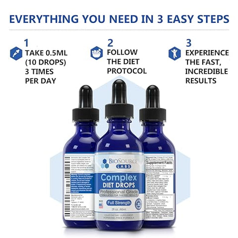 BioSource Labs - Complex Diet Drops – Melhores Gotas Naturais para Gerenciamento de Peso para Homens e Mulheres (1 Frasco, 60 ml) – Fornecimento de 30 Dias