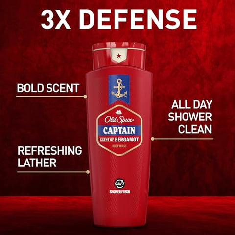 Red Collection Body Wash for Men – Fragrância Capitão – 710 ml (Pacote com 4 unidades) - Old Spice