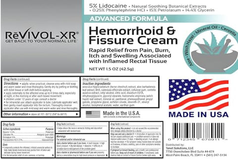 REVIVOL-XR - Tratamento Avançado para Hemorroidas, Alívio Rápido 5%% Lidocaína, Fenilefrina (Inchaço), Glicerina (Protetor), Aloe, Hamamélis, Botânicos Pomada Mais Completa