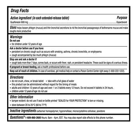 Mucus Relief 600mg Guaifenesin 12 Horas Liberação Prolongada, Expectorante para Congestão Torácica (Frasco com 100 Comprimidos) - Guardian