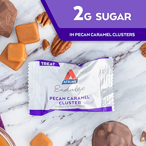 Clusters de Caramelo e Nozes Pecan, Sobremesa Favorita, Rico em Fibras, Baixo Carboidrato, 2g Açúcar, 60 Unidades - Atkins