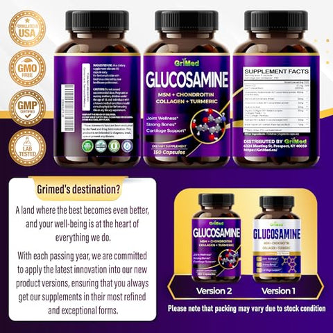 Glucosamina 12.000mg – X12 Power com MSM, Condroitina, Colágeno, Cúrcuma para Saúde das Articulações, Ossos Fortes, Suporte à Cartilagem – Fabricado nos EUA - GriMed