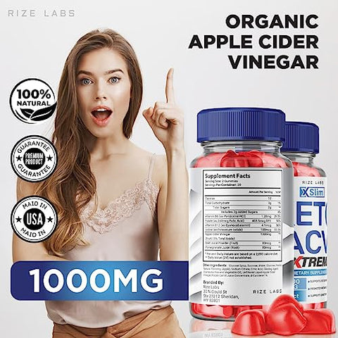 rize labs - XSlim Keto Gummies – Gomitas Avançadas de Perda de Peso XSlim Keto com Vinagre de Maçã – Força Extra para Gordura Abdominal (60 Gummies)