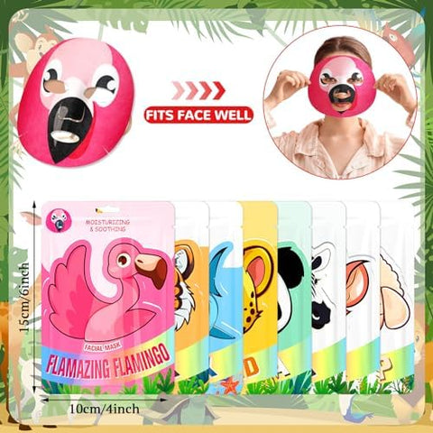 24 Pcs Máscaras Faciais Tema Animal para Pele com Personagens de Animais – Máscaras Divertidas com Fragrância para Cuidados com a Pele de Meninas, Mulheres e Adolescentes – Festa de Spa, Noite das Meninas - Dunzy