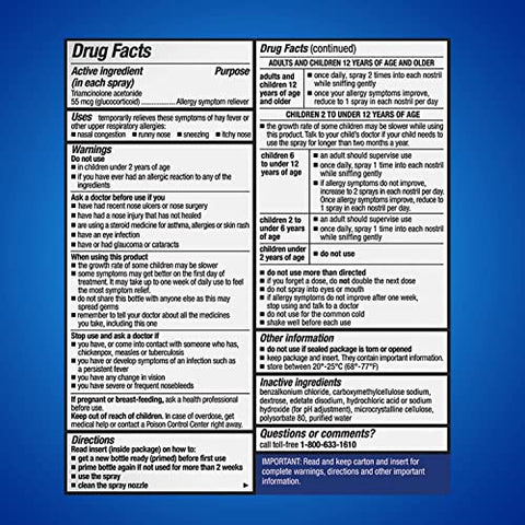 24HR Spray Nasal para Adultos, Não Sonolento – Alívio de Alergia - Nasacort