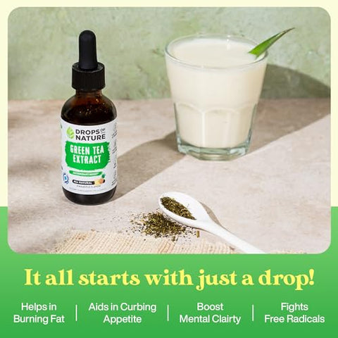Drops Of Nature - Extrato de Chá Verde – 40% EGCG – Gotas Líquidas de Chá Verde, 4X mais Potente que Cápsulas