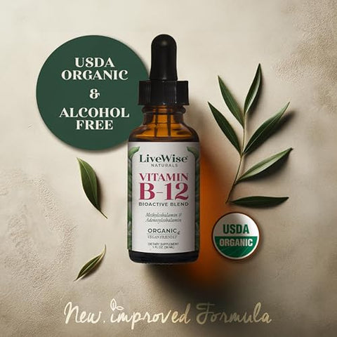 Live Wise Naturals - Vitamina B12 Líquida Sublingual – Gotas Veganas de Vitamina B12 Líquida 100% Natural – Adenosilcobalamina Metilcobalamina – Fortaleça seu Sistema Imunológico, Metabolismo – 30ml