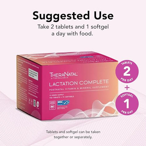 TheraNatal Lactation – Suplemento Vitamínico Pós-Natal Completo – 13 Semanas de Fornecimento – Amamentação – Certificado NSF – 182 Comprimidos - Theralogix