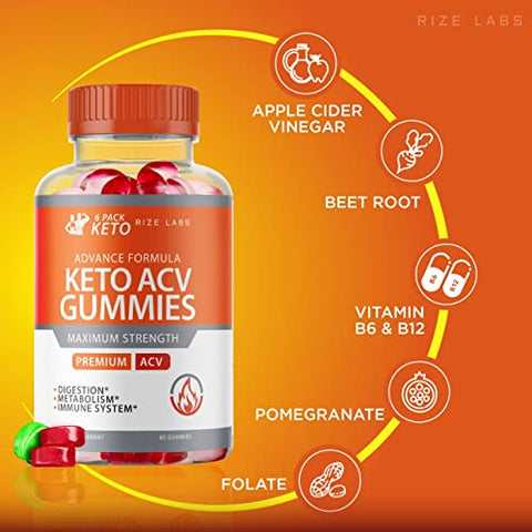 rize labs - (2 Pacotes) 6 Pacotes de Gomas de ACV Keto Advanced Formula 6 Pacotes de Gomas Keto 6 Pacotes de Gomas de ACV Keto (120 Gomas)