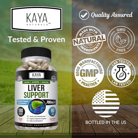 Suporte ao Fígado | Suplementos para Saúde Intestinal para Mulheres e Homens | Cápsulas de Cardo Mariano e Dente-de-leão | Desintoxicação do Fígado com Extrato de Alcachofra e - Kaya Naturals