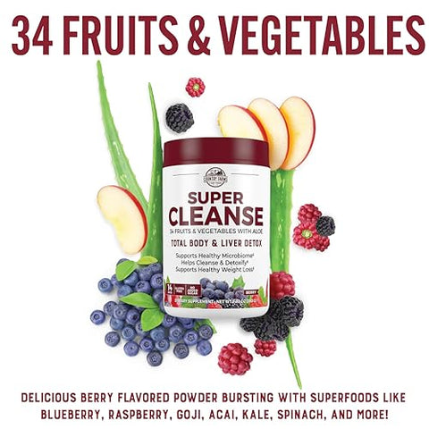 Super Cleanse: Pó para Bebida Detox de Suco de 34 Frutas e Vegetais com Aloe, Promove Desintoxicação Natural e Saúde Digestiva, 14g - COUNTRY FARMS