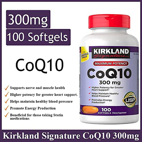 KIRKLAND - Kirkland Signature CoQ10 300 mg – 100 Softgels (3 Pack) | Potente Antioxidante para Saúde do Coração | Embalagem Triplo