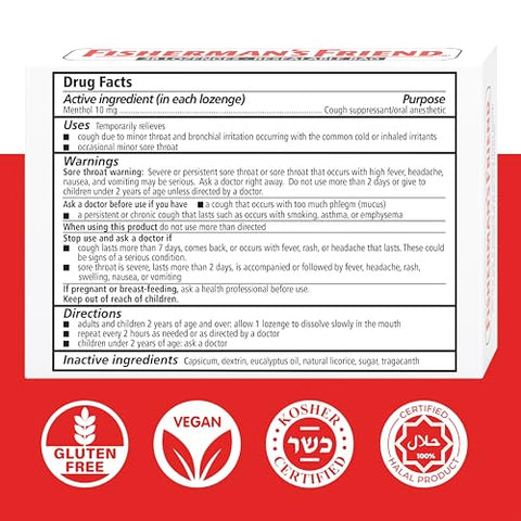 Fisherman's Friend - Fisherman’s Friend Pastilhas para Tosse, Supressor de Tosse e Pastilhas para Dor de Garganta, Original Extra Forte, 10mg de Mentol, 228 Pastilhas (6 Pacotes de 38)