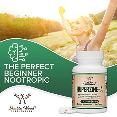 Double Wood Supplements - Huperzine A 200mcg (Testado por Terceiros) Não-OGM, Sem Glúten, 120 Comprimidos, Suplemento Cerebral para Promover a Acetilcolina (Inibidor da Acetilcolinesterase) – Suporta Memória e Foco