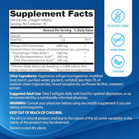 Doctor's BEST - Vegan Omega-3 EPA DHA, 60 Softgels Vegetais – Ômega-3 Vegano, 60 Cápsulas Vegetais