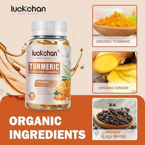 LUCKCHAN - (2 Pacotes) Gomas de Cúrcuma Curcumina com Gengibre – 100% Natural e Deliciosas | Marca: Turmeric Curcumin